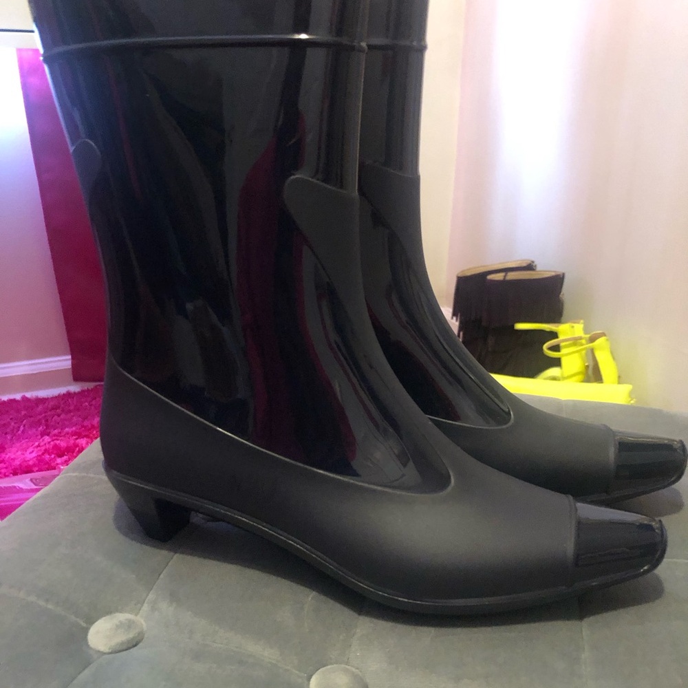 New Jeffrey Campbell Shiny Blue Rain Boots - Picture 5 of 11